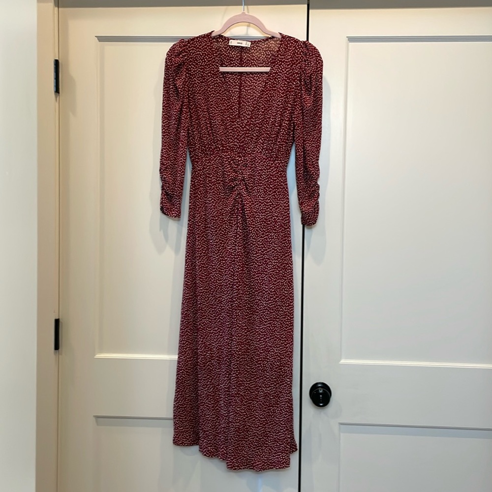 Mango dark red dotted midi dress XS